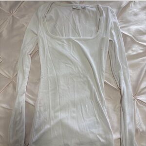 Aritzia Long Sleeve White Ribbed Scoop Neck Top